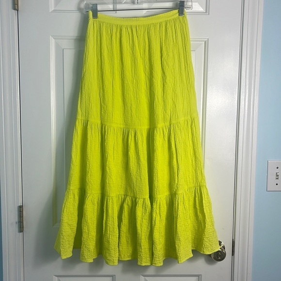 Urban Outfitters Lime Green High Waisted Tiered Ruffle Odessa Midi Skirt Size S - Picture 4 of 9